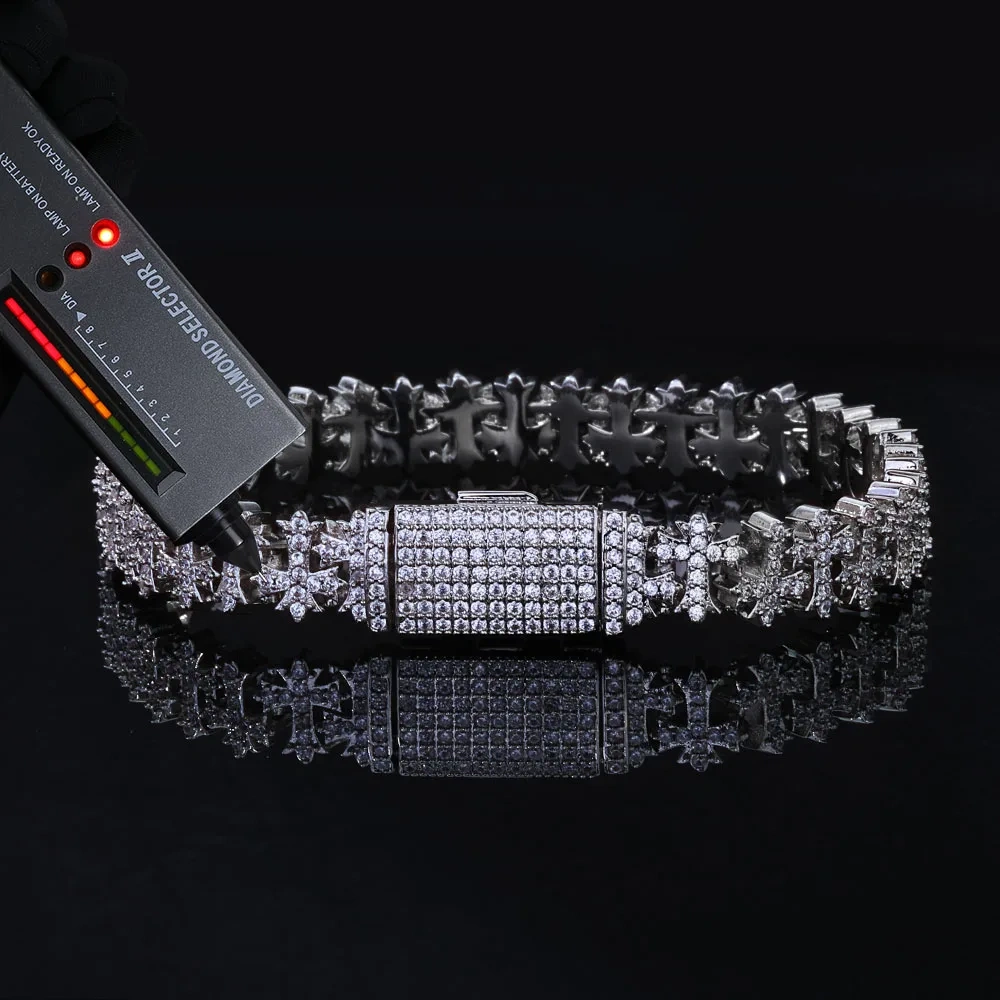ESKEEM Moissanite Cross Chain Hip Hop Jewelry 925 Silver VVS Moissanite Bracelet for Men