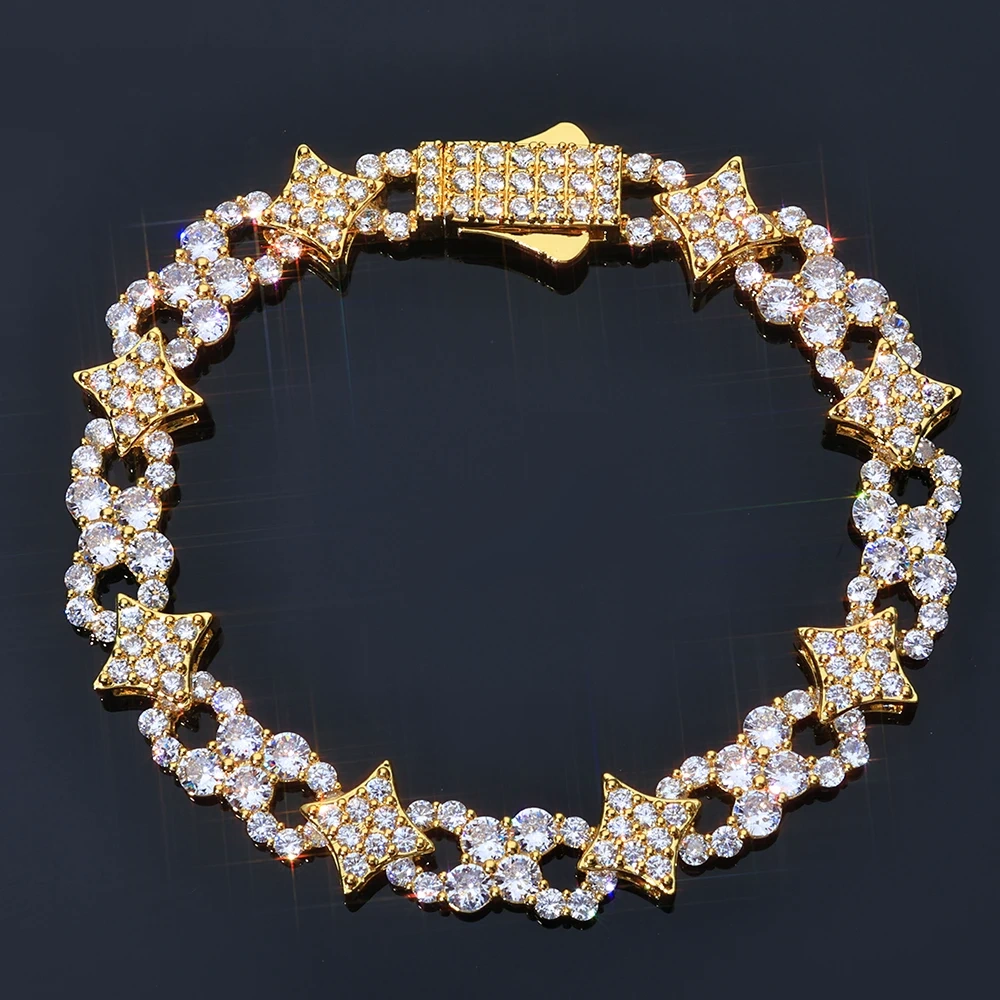 ESKEEM Spring Lock Clasp Bracelet Iced Out Zircon Four Pointed Star Infinity Design Bling Hip Hop Fine Jewelry