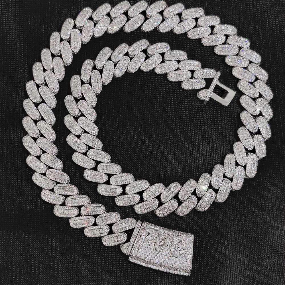 18mm Bling Rectangle/Round Diamond Cuban Link Chain Hiphop Custom Name Cuban Chain Necklace For Men Rapper Jewelry