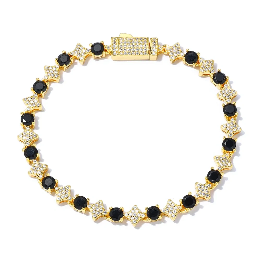 Premium Luxury Star Tennis Bracelet Hip Hop New Black White Zirconia Tennis Bracelet for Girl Boys Friends Jewelry Gift
