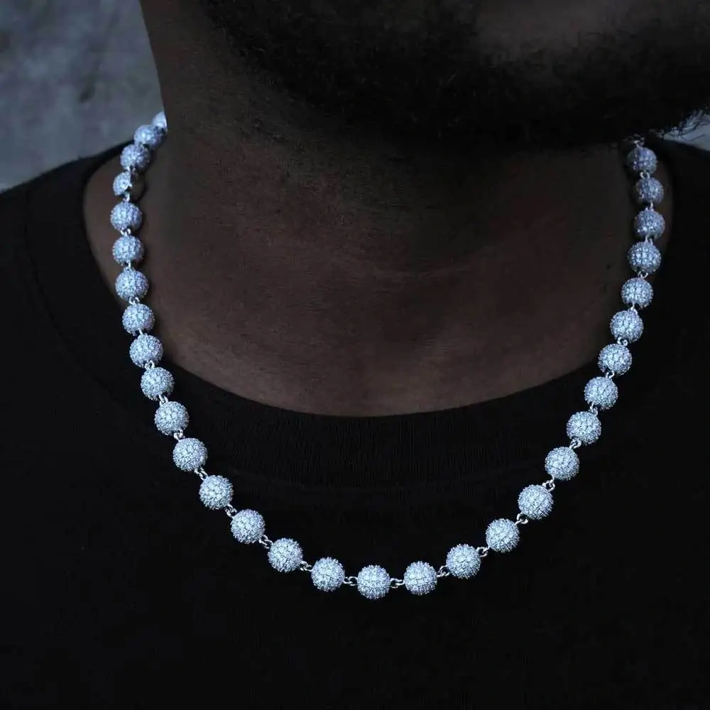 ESKEEM 8mm Ball Shape Link Chain For Women Accessories Iced Out Chain Micro Pave Cz Jewelry Full Diamond Round Bead Necklac