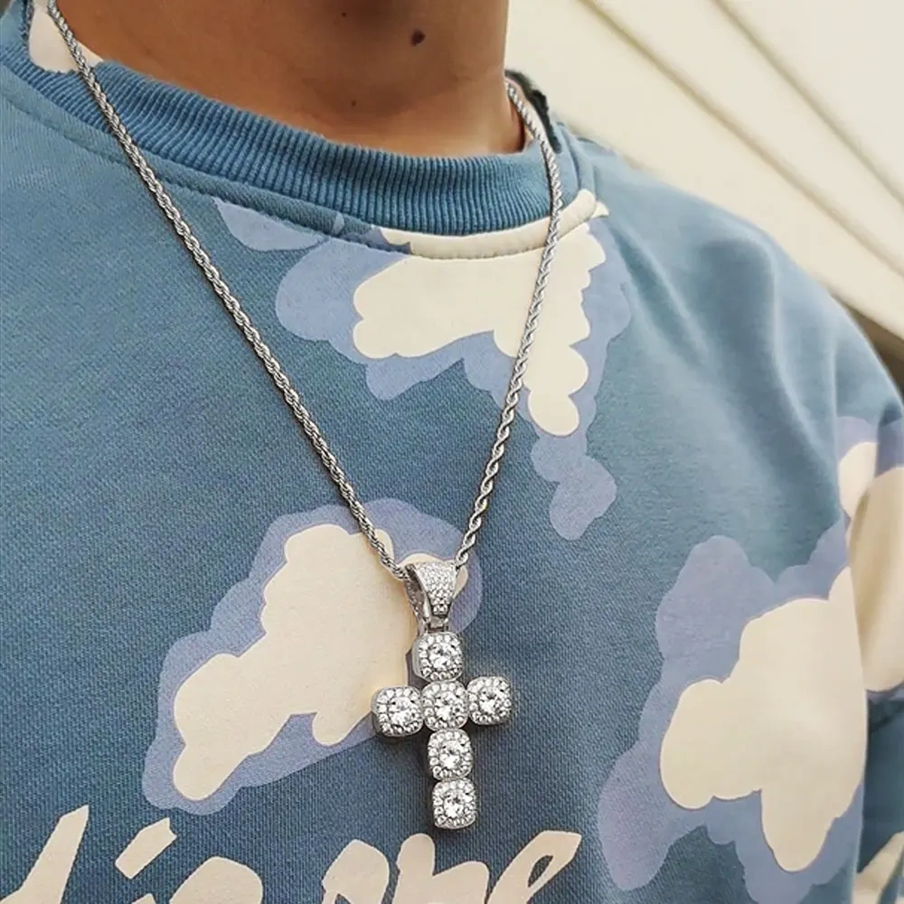 Hip Hop Iced Out Jewelry Big Cluster Tennis Cubic Zirconia CZ Cross Pendants Necklace For Women Drop Shipping