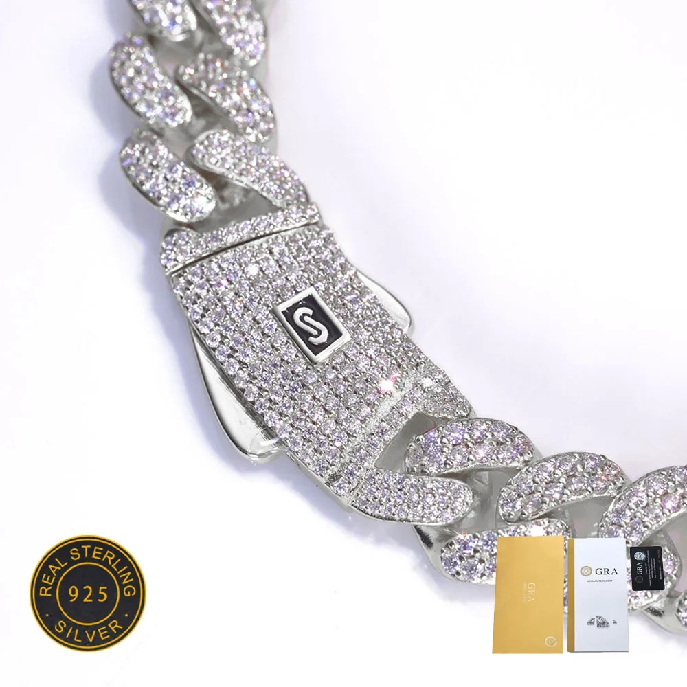 New Style Moissanite Monaco Bracelet 925 Solid Silver Full Iced Out VVS Diamond 2 Rows Cuban Link Chain Jewelry for Men Women