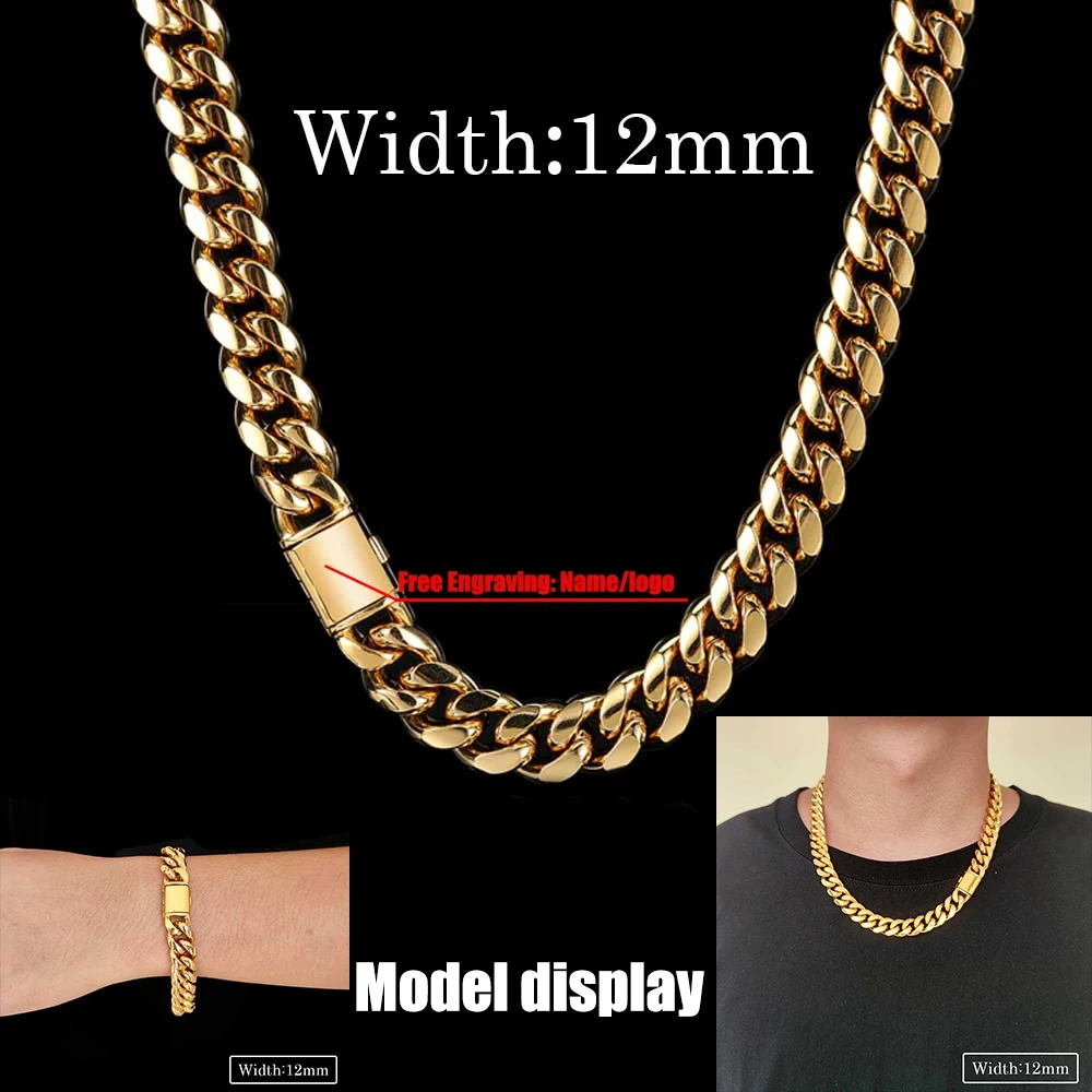 ESKEEM Hip Hop Fashion Jewelry 8/10/12/14MM PVD Plating Necklace Stainless Steel Chunky Cuban Link Chains Miami For Men Gift