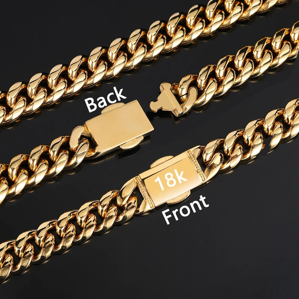 Hip Hop Rapper Curb 12mm Stainless Steel Miami Cuban Link Chain Cuban Necklace Luxury Jewelry For Men