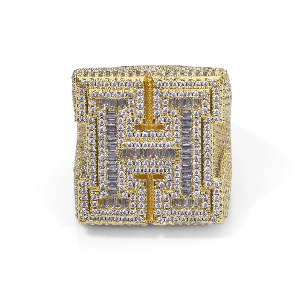 Custom Big Bling Iced Out Letter Ring For Men A-Z Initial Letter Prong Setting Diamond Ring Hip Hop Jewelry Chrismas Gift