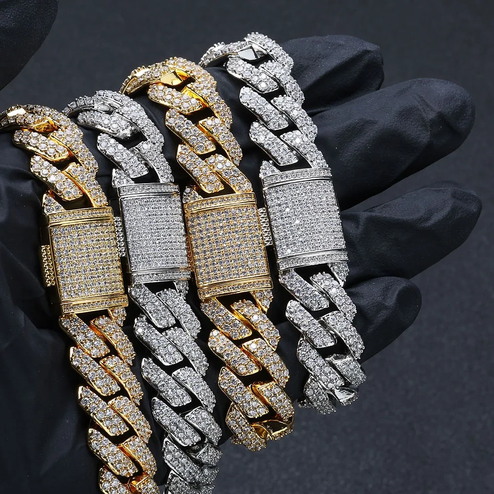 Hip Hop Jewelry 15/20mm 2/3 Row Chunky Cuban Link Iced Out Zirconia Fashion Rock Rapper Bracelet