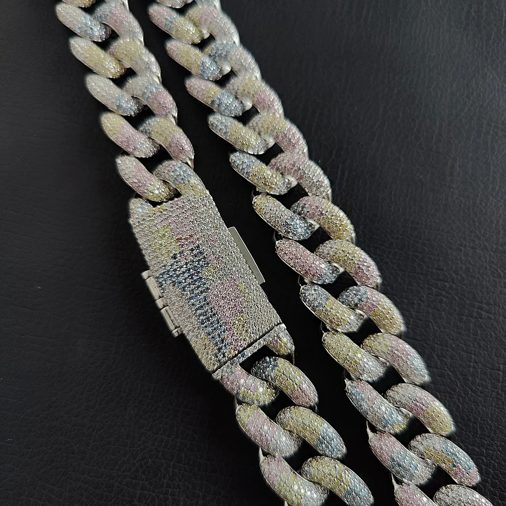 Hip Hop 18mm Iced Out Cuban Necklace Silver Plated Full Pave Bling Zircon Chain Chunky Necklace For Women