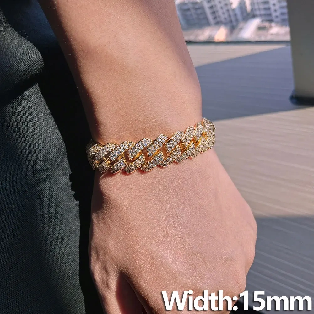 Hip Hop Jewelry 15/20mm 2/3 Row Chunky Cuban Link Iced Out Zirconia Fashion Rock Rapper Bracelet