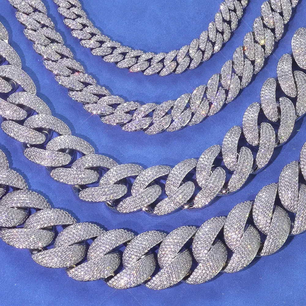 ESKEEM 10/13/18/20/22MM Full Prong-Set Iced Out Bubble Cuban Chain Hip Hop Jewelry Cubic Zirconia Cuban Necklace Bracelet