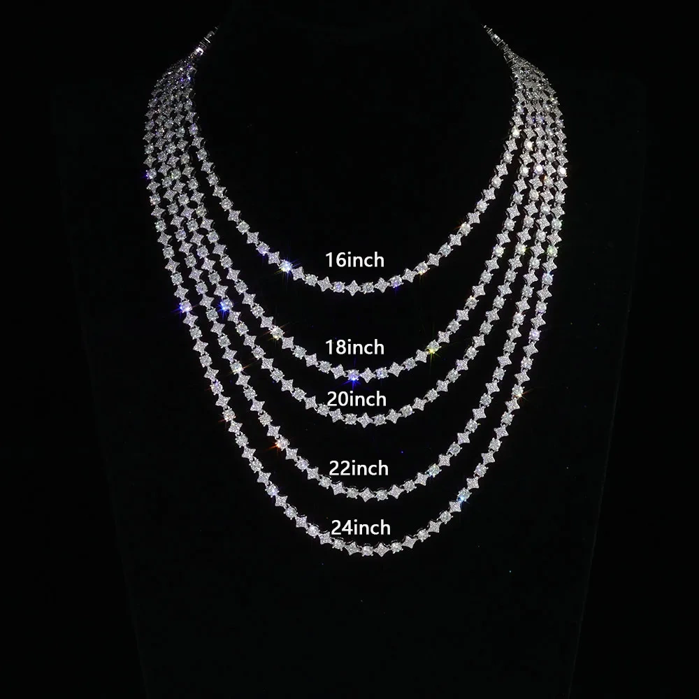 New Arrive Shimmering Honeycomb Tennis Necklace 18K Gold Plated Brass Bling Flower Star Shaped Tennis Chain Fashion Jewelry