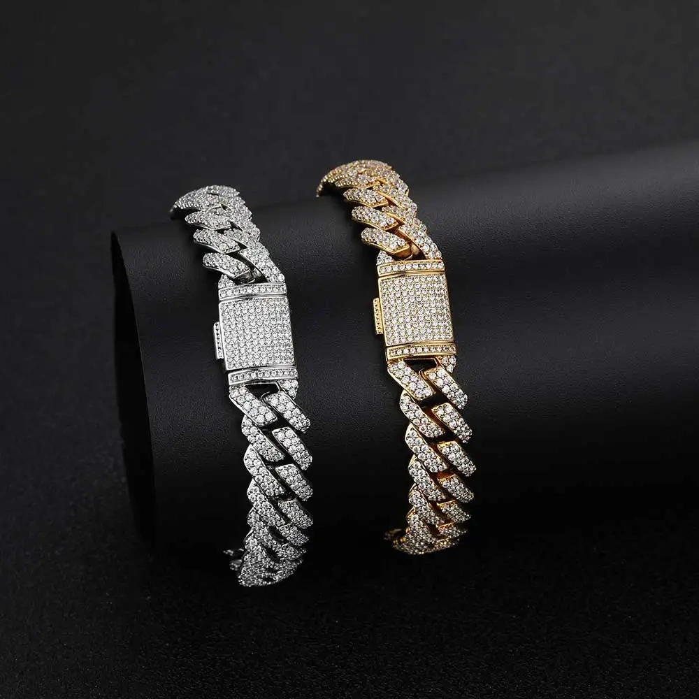 10MM Bling Ice out Cuban Bracelet Copper With Cubic Zircon Cuban Link Chain Hip Hop 2 Rows Ice Out Jewelry For Men Women