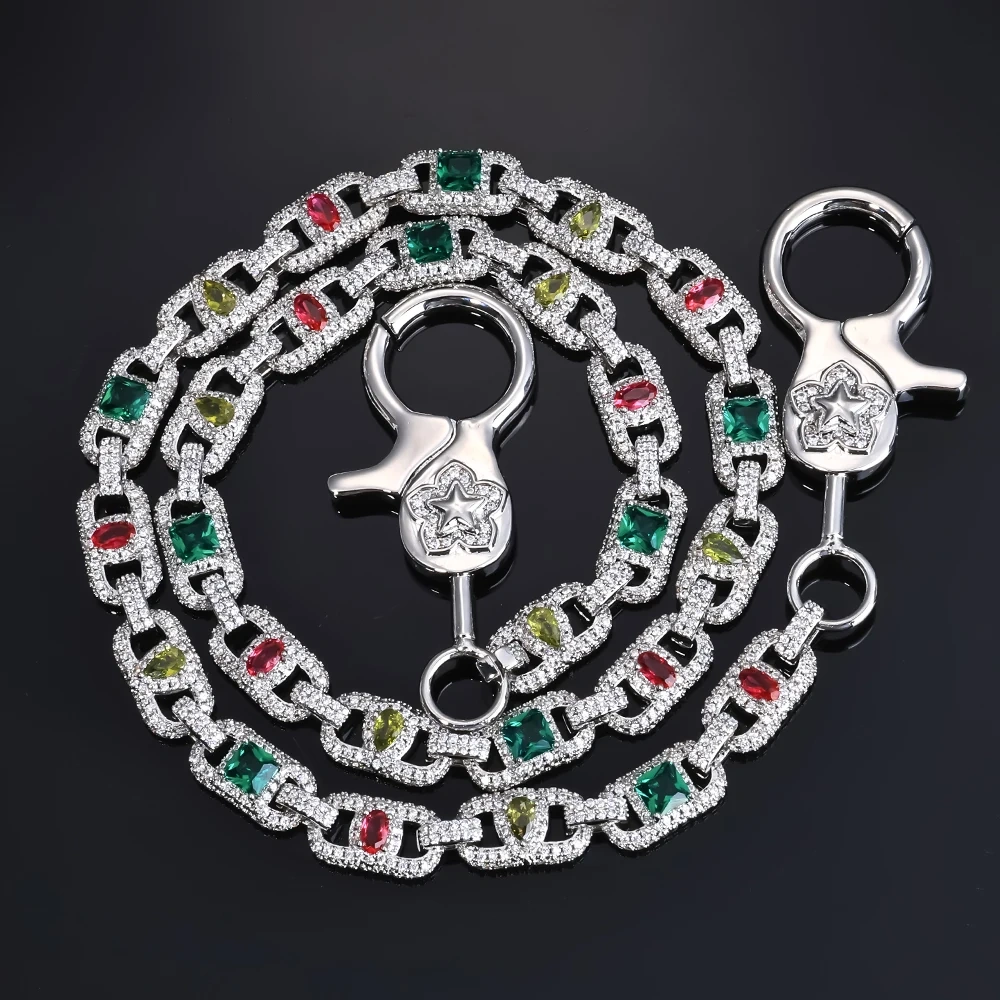 ESKEEM Custom Iced Out Diamond Keychain Mixed Inlaid Colorful Zircon Charm Hip Hop Wallet Jeans Link Big Clasp Jewelry
