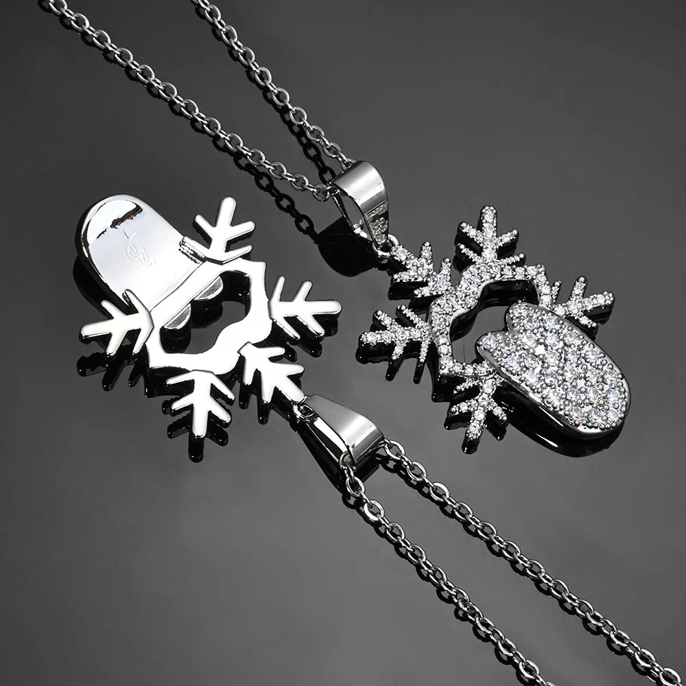 ESKEEM Fashion Iced Out White Gold Plated Diamond Tongue Shape Snowflake Pendant Necklace for Men Women Christmas Jewelry Gift