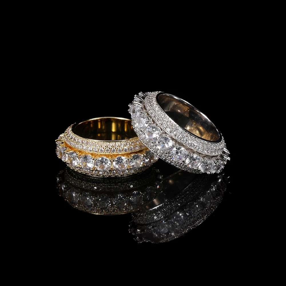 ESKEEM Hip Hop Rapper Iced Out Rotating Ring Men Cz Brass 5 Time Plated Rotating Cuban Rings for Men Jewelry