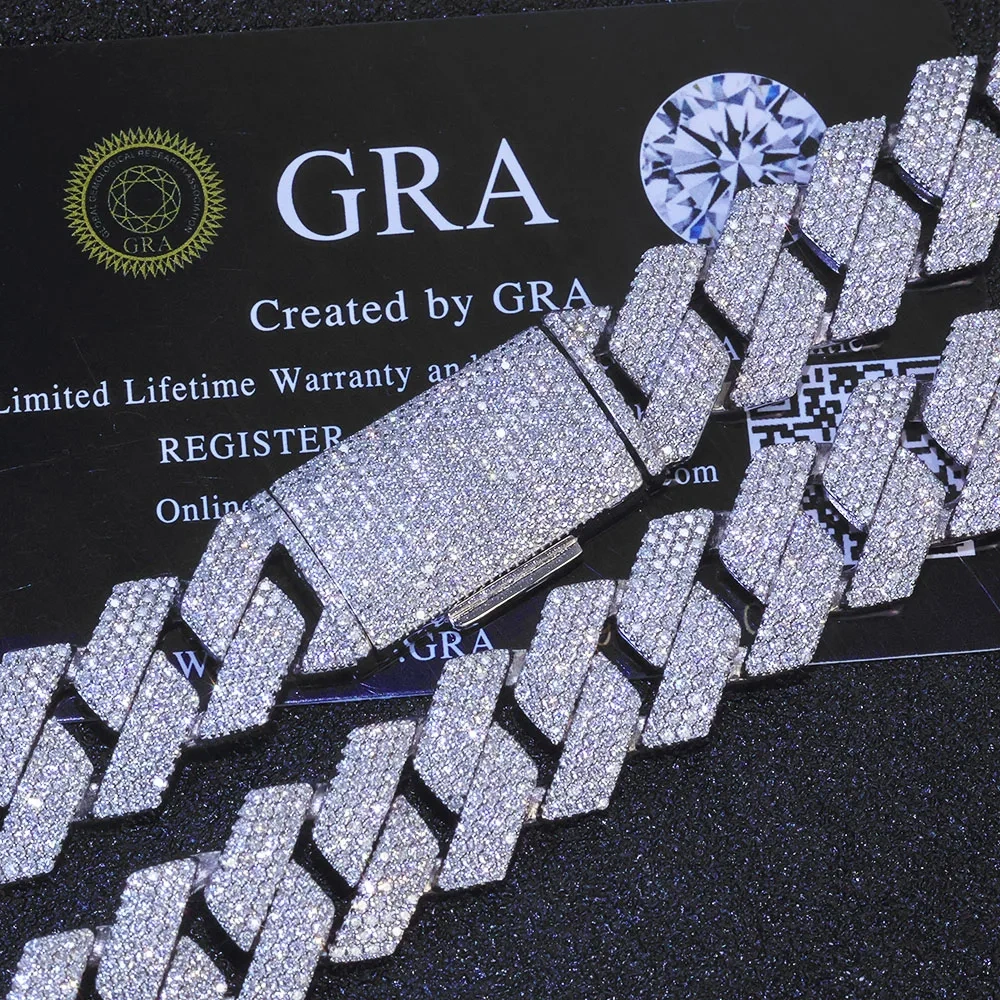 925 Sterling Silver Moissanite 15MM 4 Rows Chain with GRA Certified Jewelry Round Cut VVS Diamond Cuban Necklace Men Women