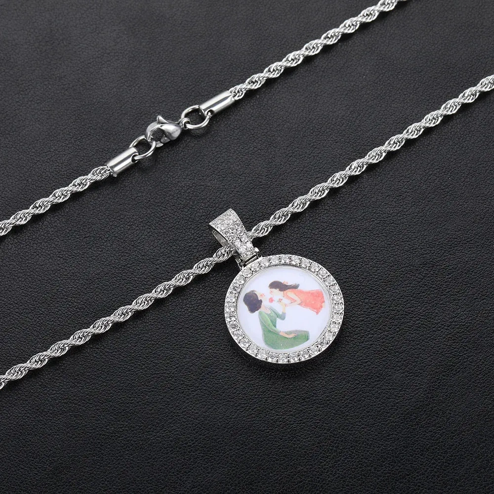26MM Mini Size Custom Photo Necklace for Woemen Personalized Medallions Picture Pendant Zircon Hip Hop Custom Jewelry