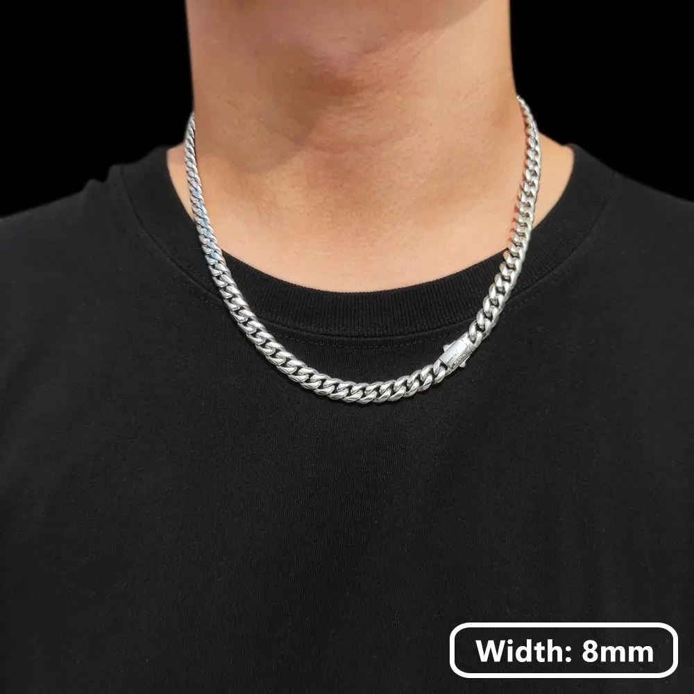 Hip Hop Stainless Steel Necklace 8/10/12/14MM Snap Clasp Men Miami Cuban Chain Necklace Jewelry For Girls Gift Free Laser Logo