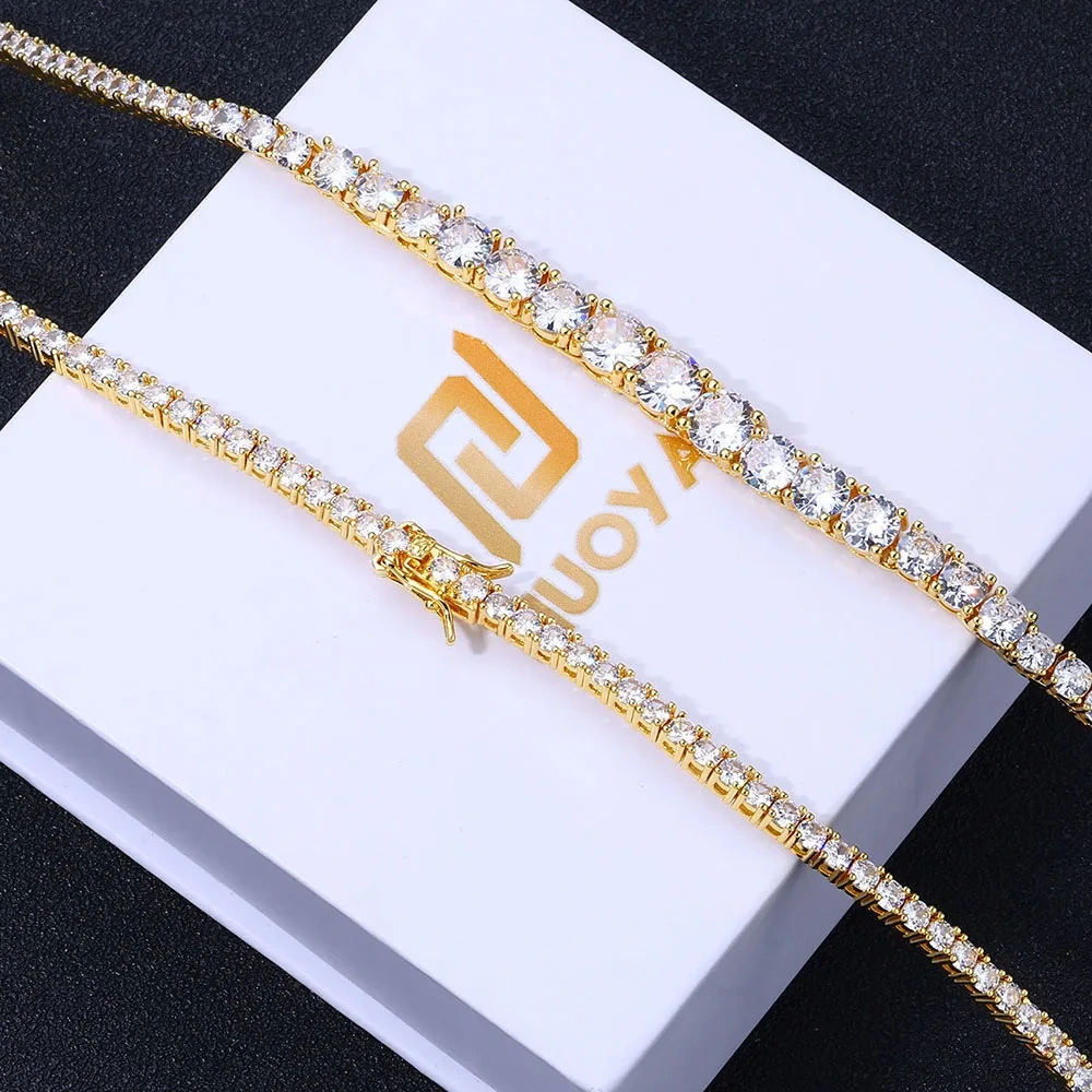 ESKEEM New Style Hiphop Jewelry 3.5mm Bling CZ Stone Silver Plated Gradient Size Tennis Chain Necklace for Women Jewelry