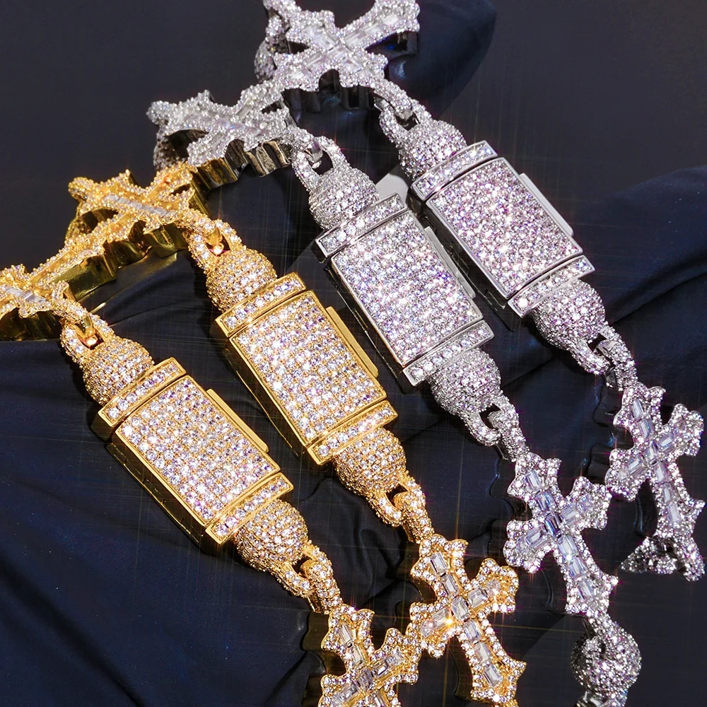 ESKEEM Custom Baguette Cubic Zirconia Iced Out Bead Cross Infinity Necklace Hip Hop Jewelry 18mm Cuban Link Chain Party Gift