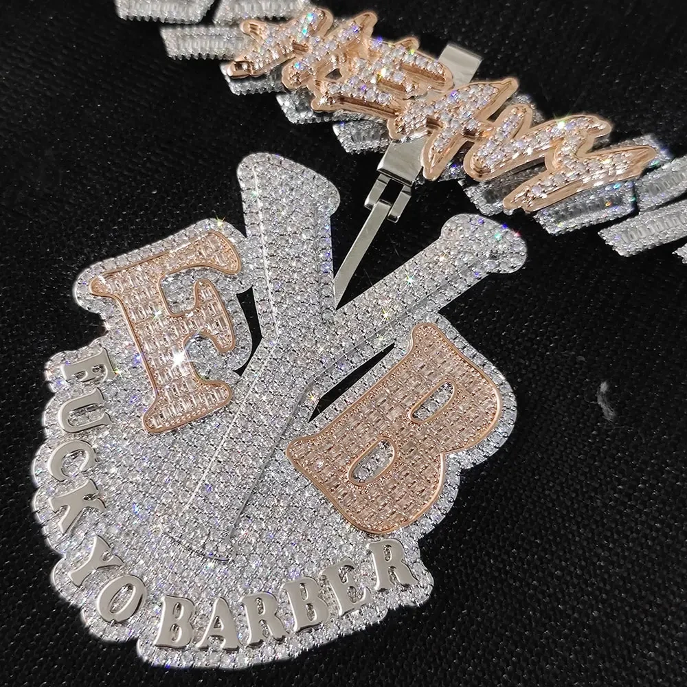 Hip Hop Jewelry Personalized Custom Name Iced Out Pendant Double Color Letter Logo Pendant For Men Can pass 16mm Chain