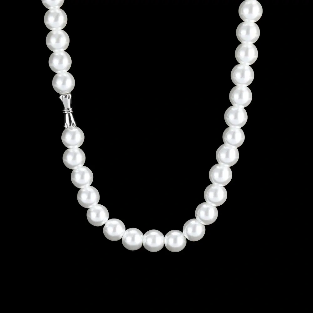 Trendy Round Beaded Pearl Men White Necklaces Wholesale Fashion High Quality Jewelry