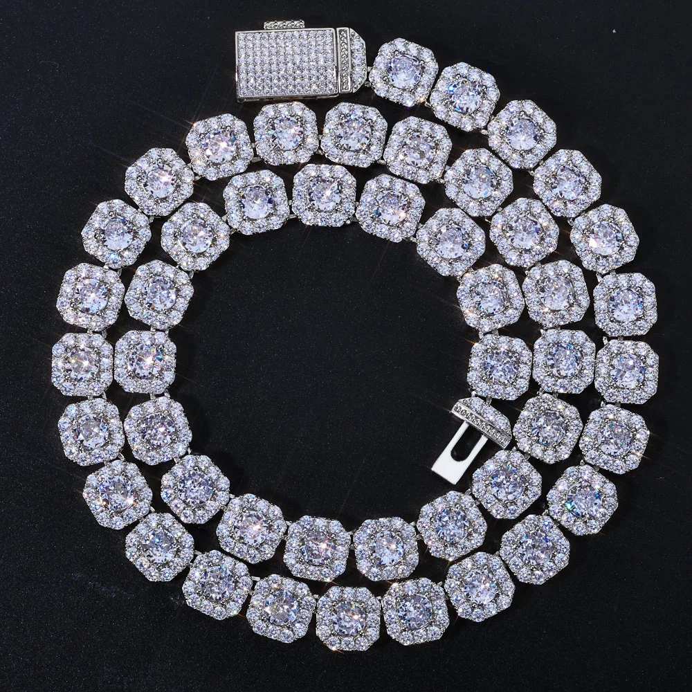 10/12MM Clustered Tennis Chain for Men Necklace Hip Hop Iced Out Zirconia Brass Rapper Rock Choker Jewelry