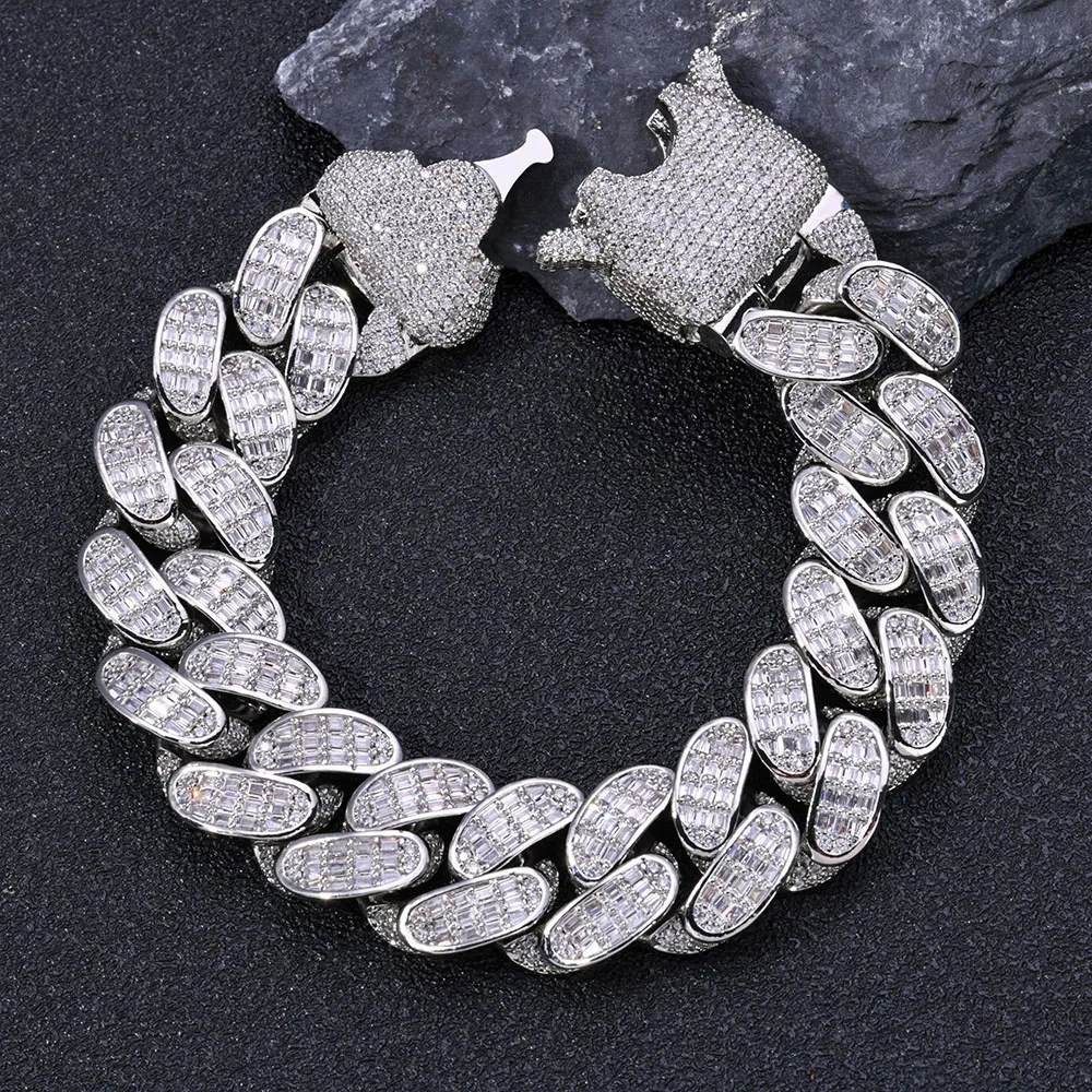 Custom Big Buckle 18mm 3 Rows Rectangle CZ Cuban LINK CHAIN Diamond Necklace Bling Heavy Iced Out Chain For Men Hip Hop Jewelry