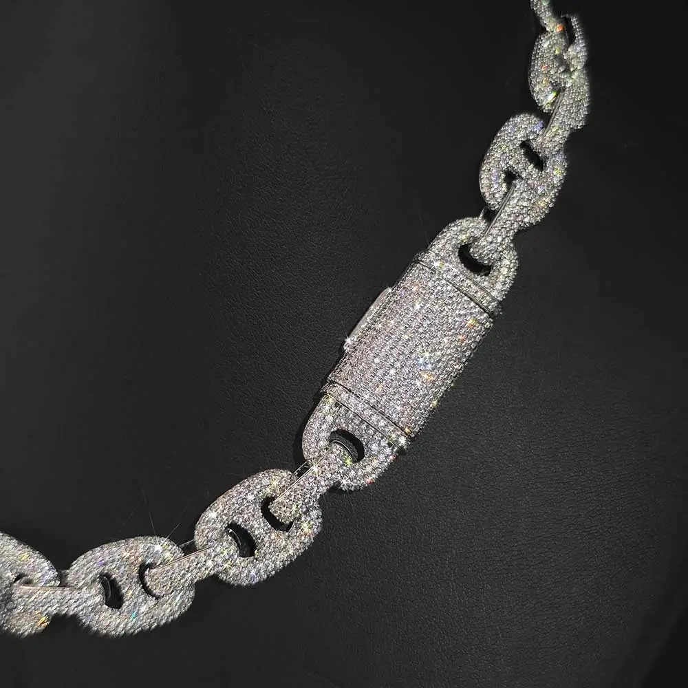 16MM CZ Miami Large Round Cuban Link Chain Bling Iced Out Custom Hip Hop Rapper The Pig Nose Cuban Link Chain