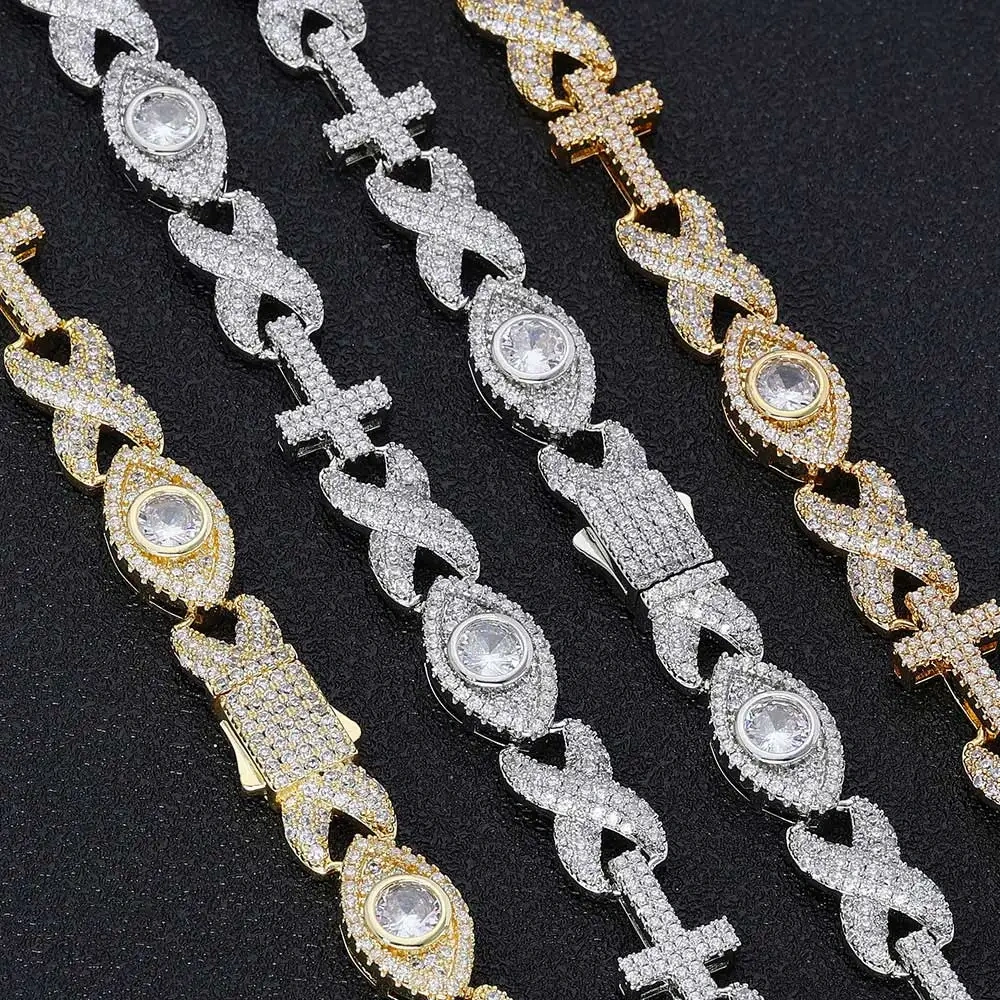ESKEEM Hip Hop Jewelry New Design Full Pave Cubic Zirconia Chain Iced Out Diamond Eye Cross Link Chain Necklace For Women
