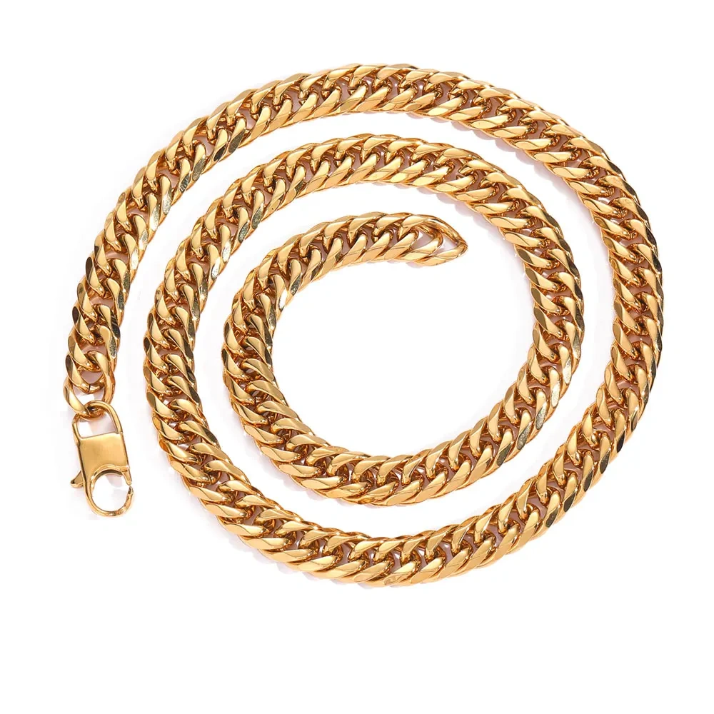 Hip Hop Jewelry 7/9.5MM Width Stainless Steel Miami 6 Side Cowboy clasp Cuban Chain Necklace 16-26"