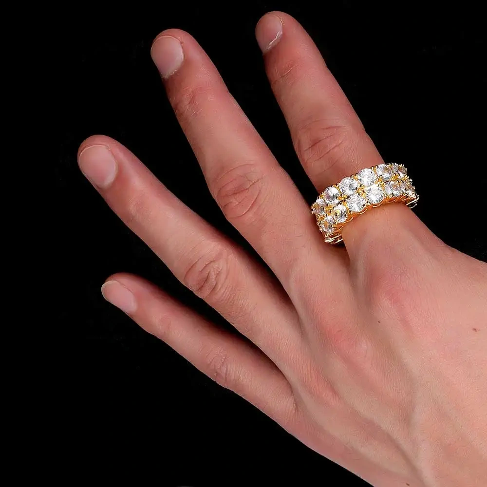 Hip Hop Rapper Rock Ring Fashion Jewelry Iced Out Rectangle Double Row 3A CZ 8MM Ring For Women And Men Christmas Gift