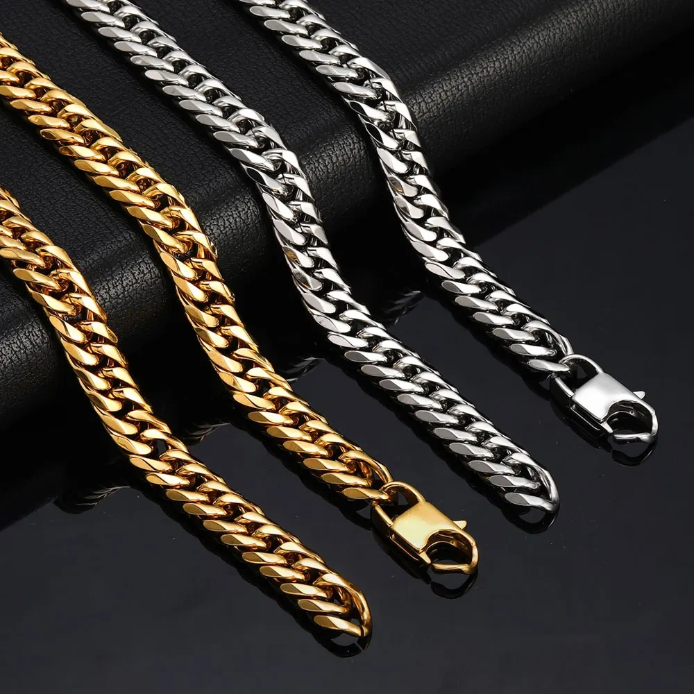 Hip Hop Jewelry 7/9.5MM Width Stainless Steel Miami 6 Side Cowboy clasp Cuban Chain Necklace 16-26"