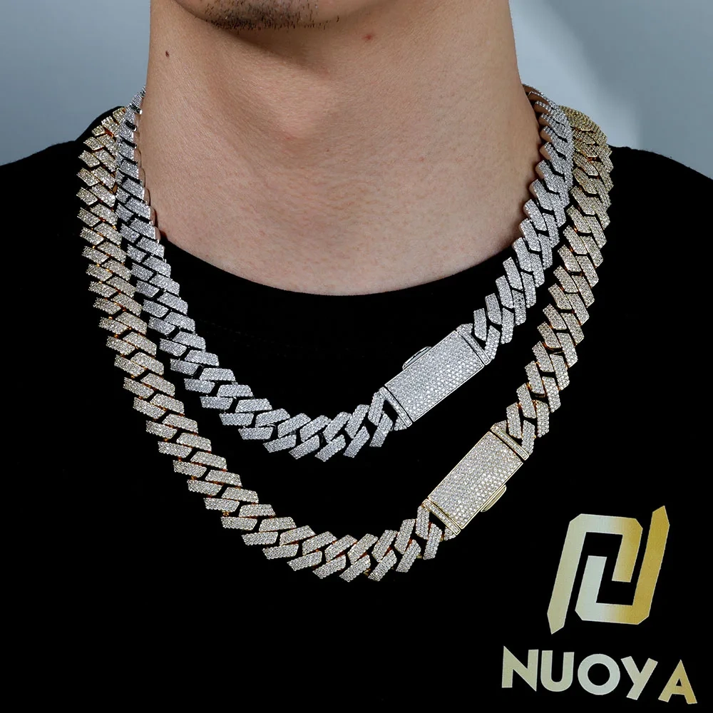 Hip Hop Jewelry Iced Out 5A CZ Diamond Cuban Necklace 16MM 3 Rows Prong Setting Cuban Link Chain Long Buckle Necklace Men
