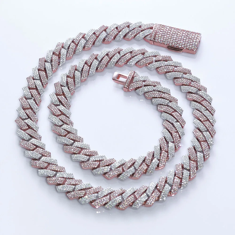 12mm White Gold Rose Gold Plated Cuban Necklace Hip Hop Two Rows Iced Out Prong Diamond Cuban Link Chain Jewelry for Women Men