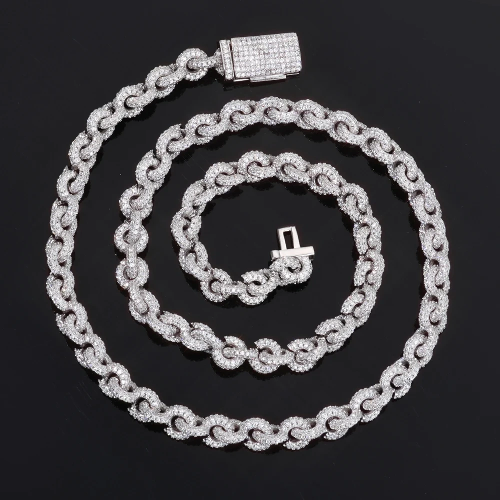 ESEEM Custom Pass Diamond test Moissanite 8mm Infinity Link Chain White Gold Plated 925 Silver Men Jewelry Cuban Necklace