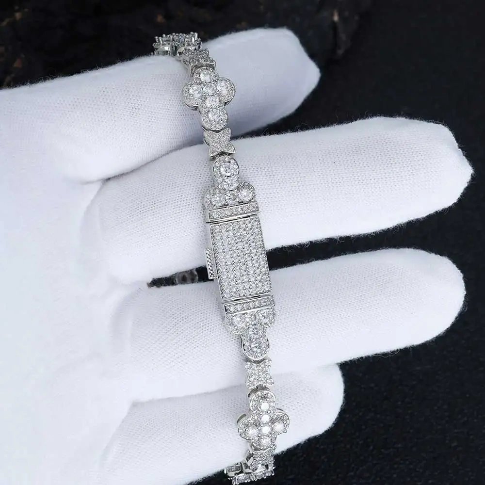 ESKEEM 10MM Cross Flower Star Chain Bracelet 18K Gold Plated Micro Pave CZ Diamond Iced Out Hip Hop Fine Jewelry Gift