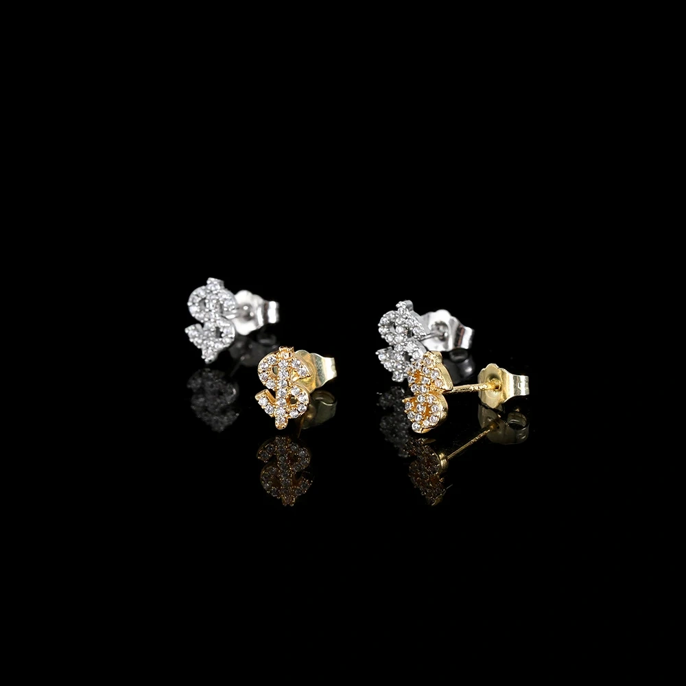 2024 Hip Hop Jewelry Iced Out 3A Zircon Dollar Sign High Quality Stud Modern Earrings Set For Women Drop Shipping