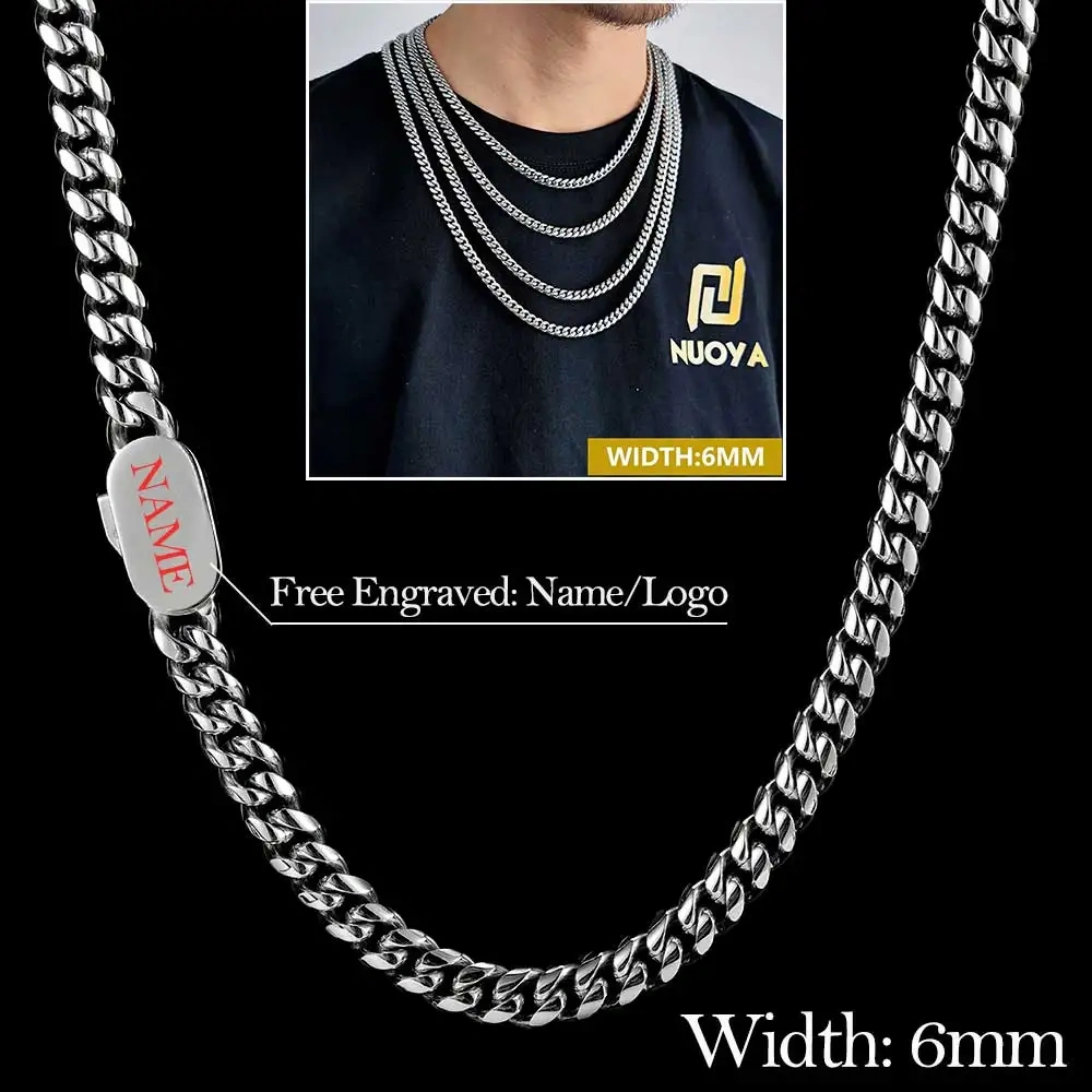 6/8/10/12MM Hip Hop Jewelry Luxurious Miami Stainless Steel Necklace For Men Free Custom Logo Cuban Link Chain