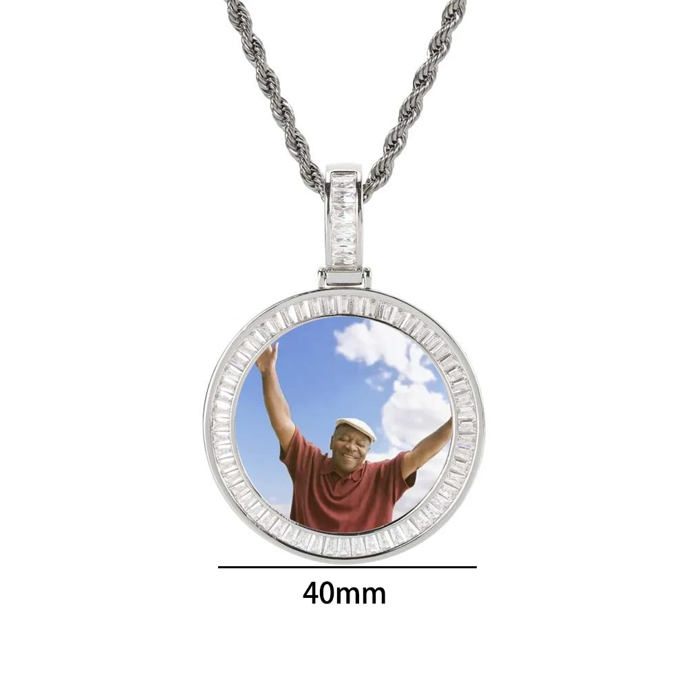 40MM Custom Photo Necklace Personalized Medallion Memory Picture Pendant T T-Shaped Zircon Hip Hop Jewelry Drop Shipping