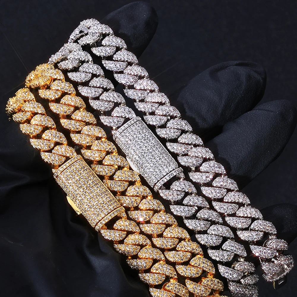 ESKEEM 10mm Flip Buckle 3 Rows Diamond Cuban Chain Iced Out Cubic Zirconia Cuban Necklace Hip Hop Jewelry Gift