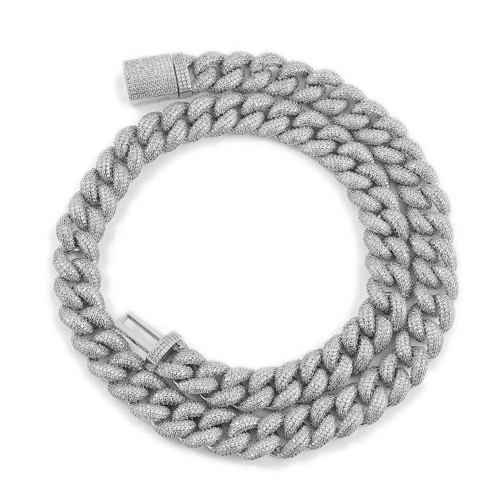 14mm Width Full Paved Cubic Zirconia CZ Iced Out Bling Cool Men Boy Hip Hop 18k Gold Plating Miami Cuban Chain Necklace