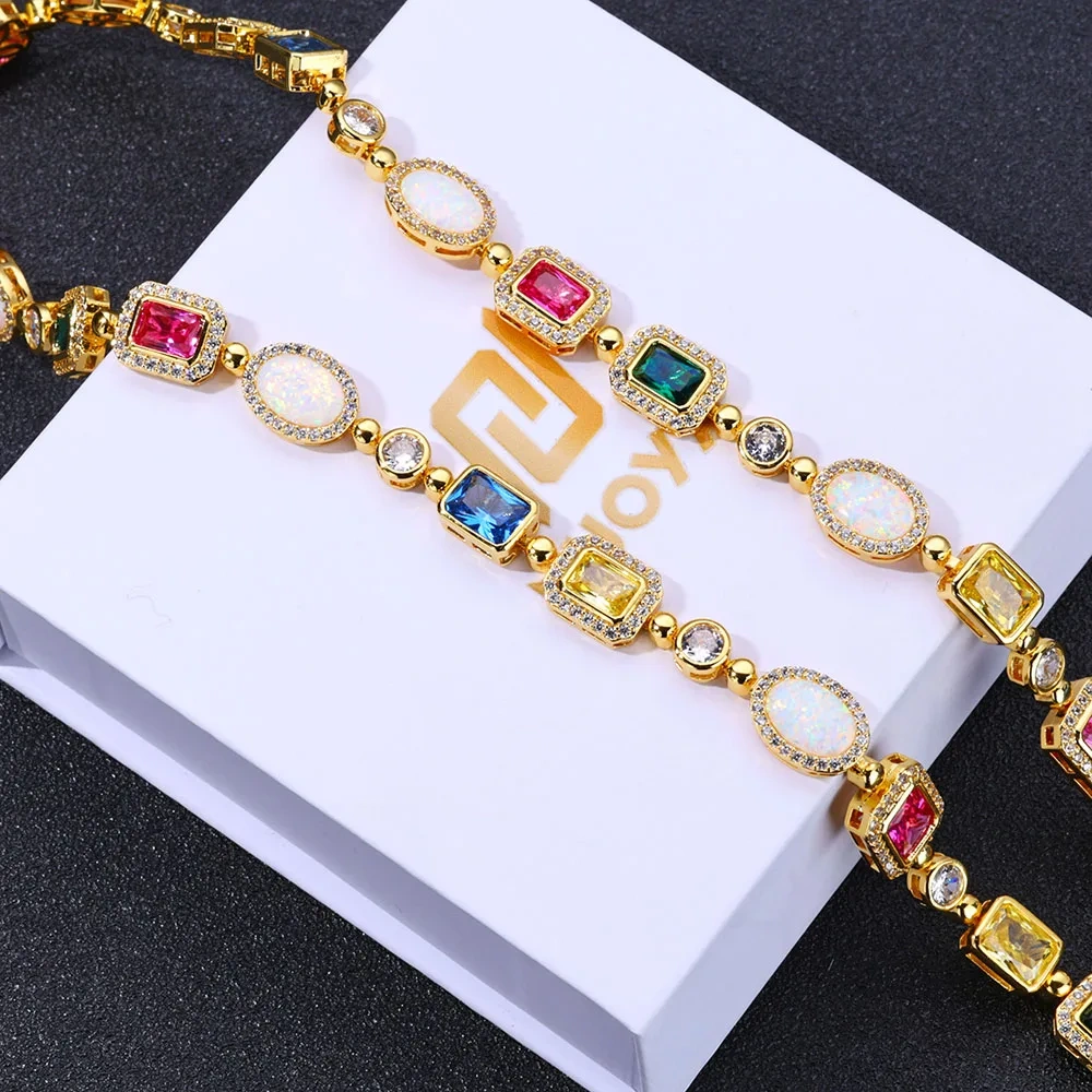 Multi Color Gemstone Beaded Necklace Rainbow Motley Tennis Choker Women Jewelry Iced Zirconia Opal Colorful Gem Stone Men Chain
