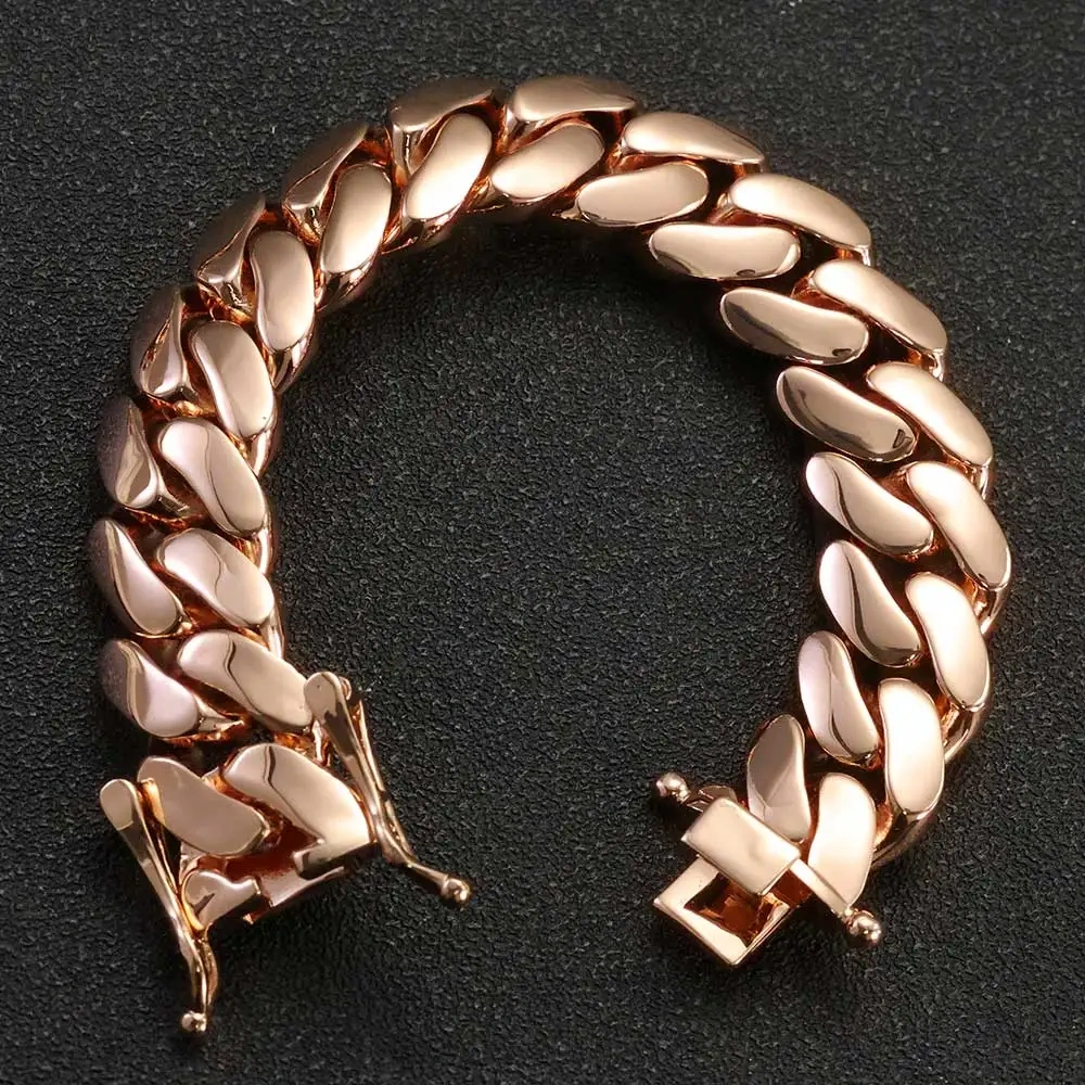ESKEEM 22mm Rose Gold Plated Cuban Necklace High Polish Smooth Thick Cuban Link Chain Choker Hiphop Jewelry