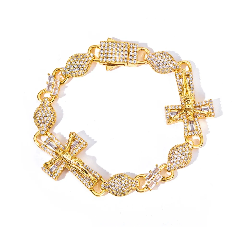 ESKEEM Luxury Diamond Cross Infinity Bracelet Gold Silver Plated Hip Hop Jewelry Iced Out Baguette CZ Cuban Bracelet