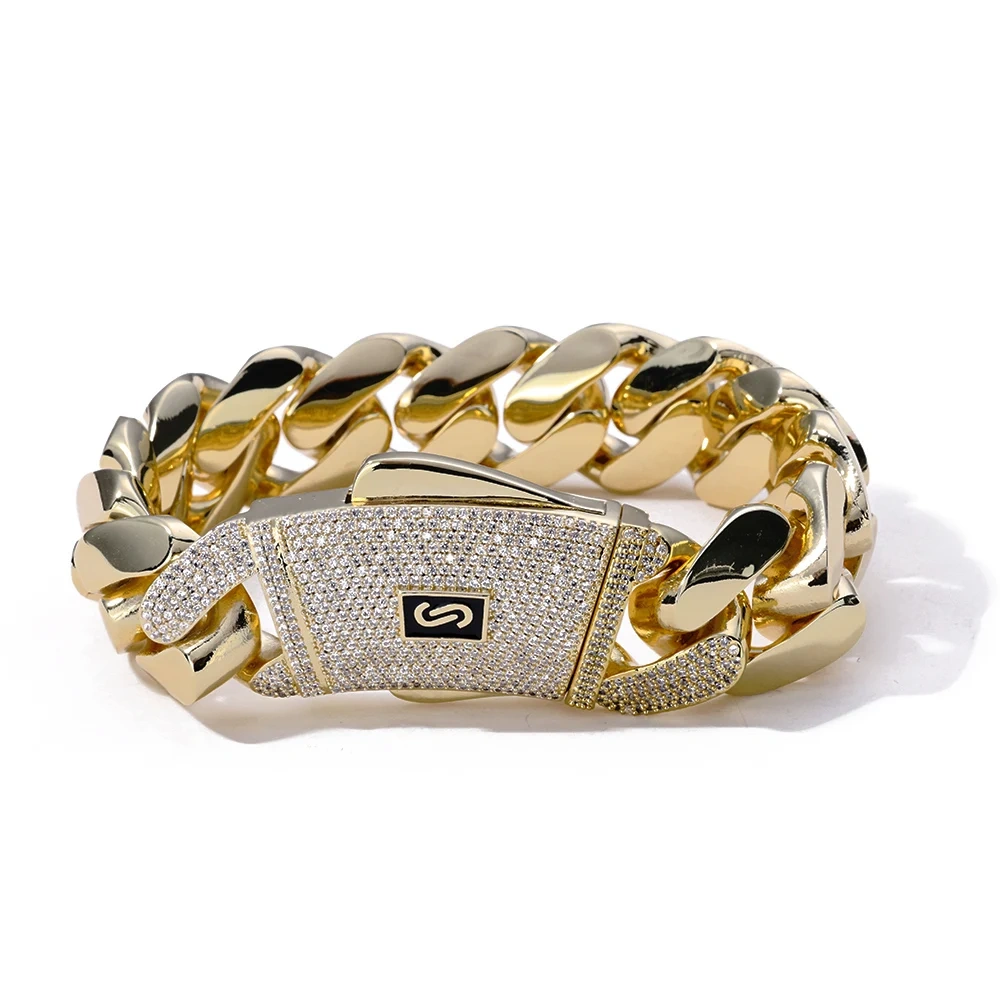New Hip Hop 14k Gold Plated High Quality Brass Monaco Cuban Chain Jewelry Fashion Men and Women Suitable for Party Necklace