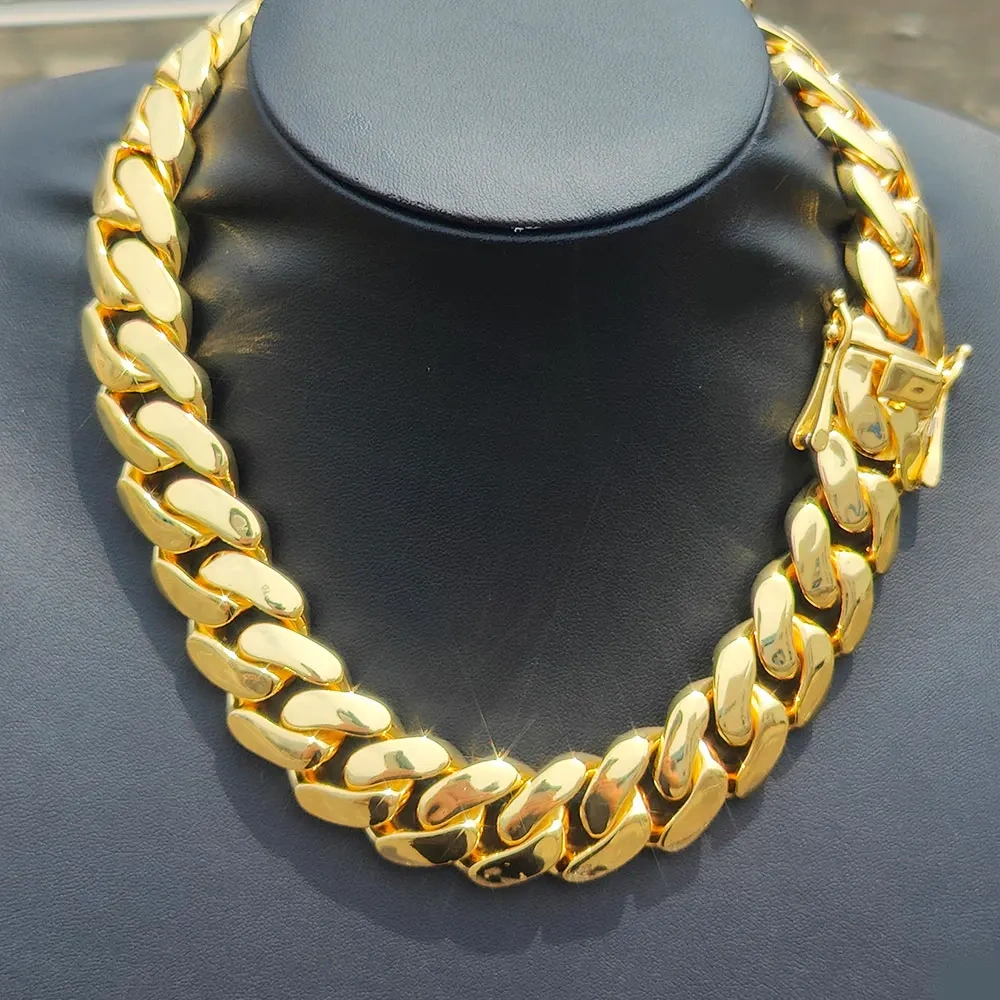 22mm Wide Hip Hop Copper Bling Silver/Gold Plated Cuban Link Chain Round Heavy Miami Chunky Necklaces for Men Jewelry