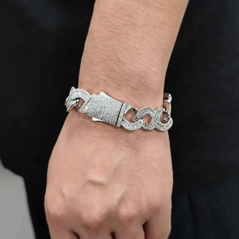 Mixed inlay Jewelry Hip Hop D Color Moissanite Cuban Necklace Ice Out 925 Silver Baguette VVS Cuban Link Chain Men Gift