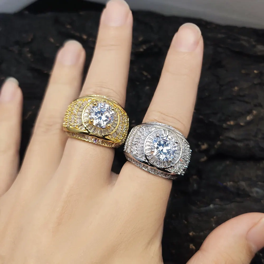 925 Sterling Silver Moissanite Ring D VVS Geometric Baguette Iced Out Ring with GRA  Hip-Hop Jewelry