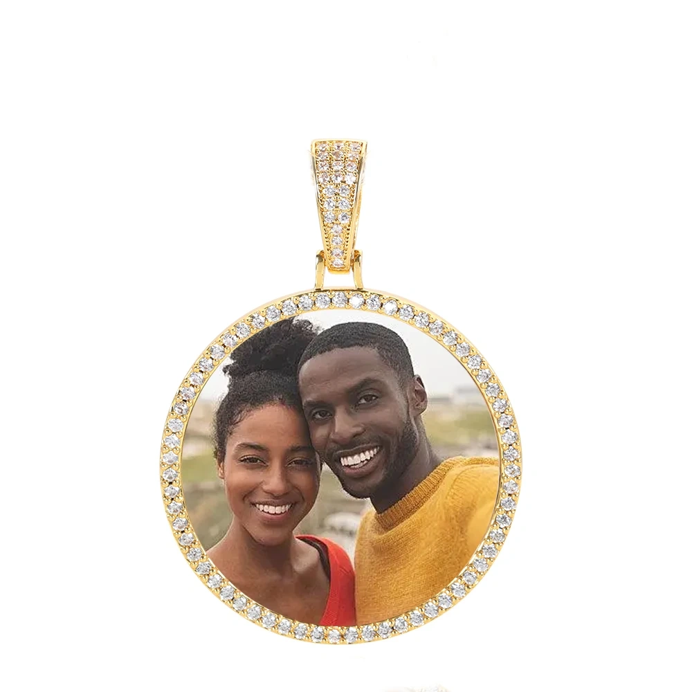 Customized Photo Necklace Men and Women Hip Hop Personalized Picture Pendant 45MM Medium Circle Charm Iced Out Free Custom Logo